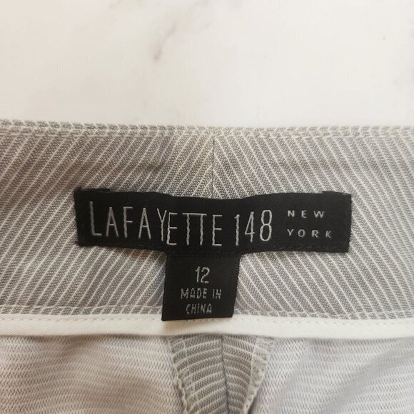 Lafayette 148 Straight Leg Grey Horizontal Pinstripe Trouser Cropped Pants 12 - Picture 3 of 5